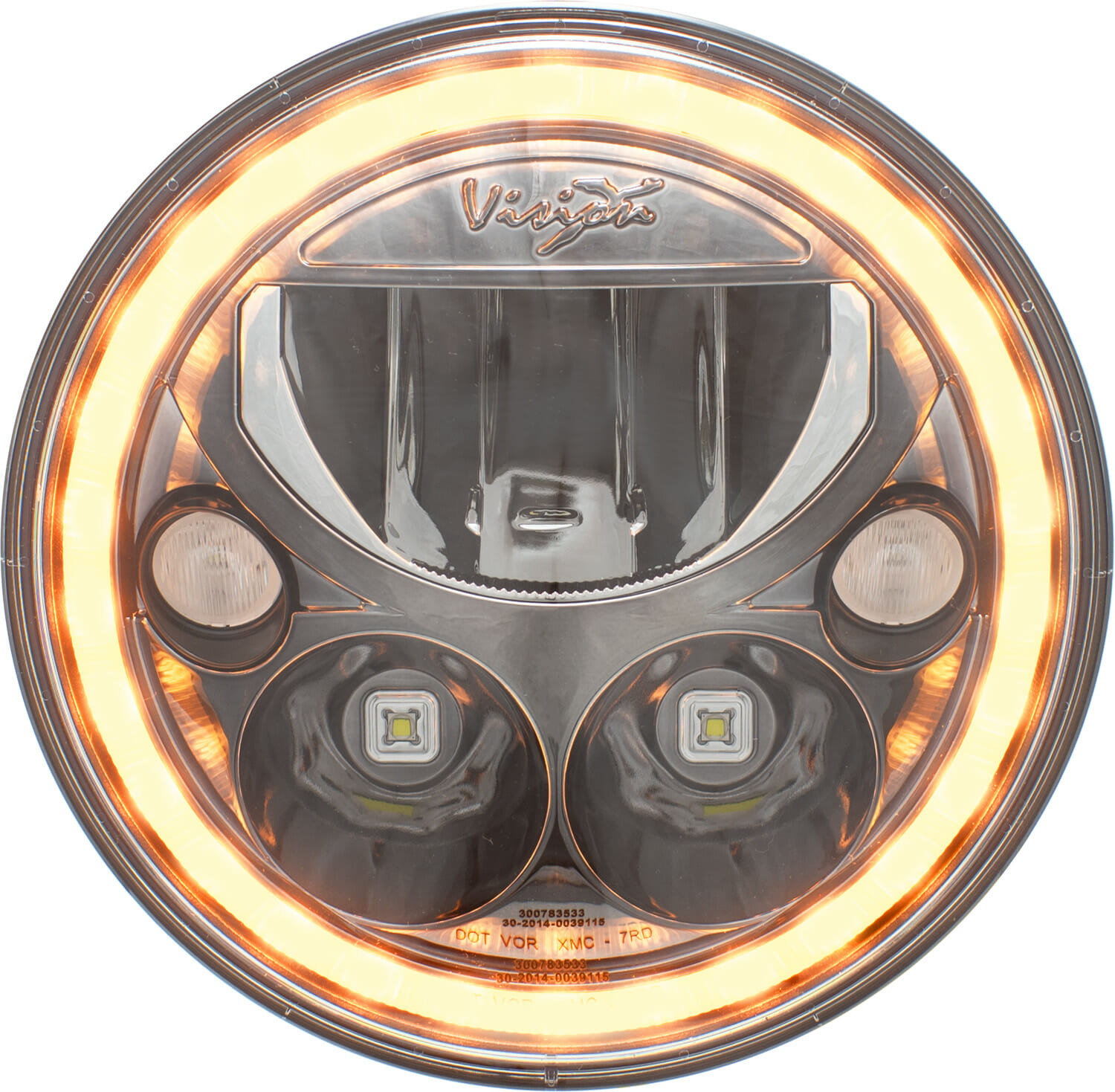 7 Round VX Motorcycle LED Headlight w/Low-High-Halo Polished Chrome Face Vision X Lighting XMC-7RD Single Light 